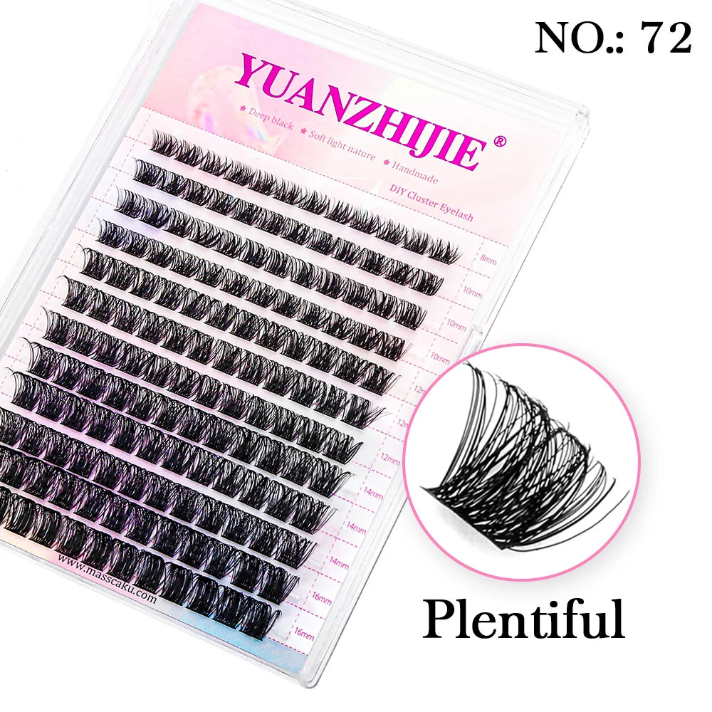 A tray of 144 black segmented DIY cluster lashes in various lengths, ranging from 8mm to 16mm.