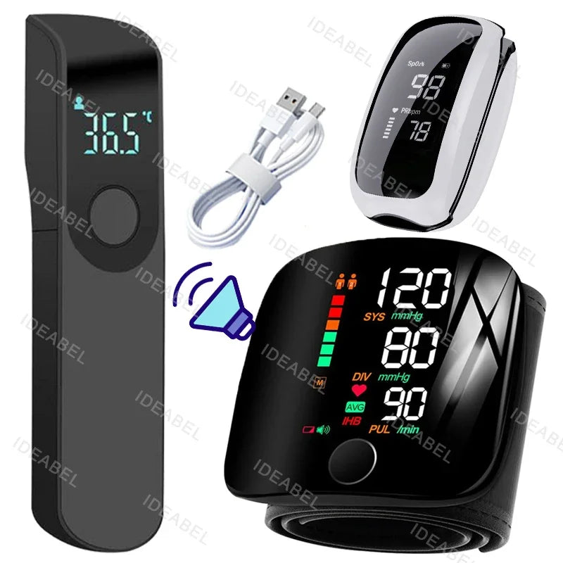 Smart LCD Rechargeable English Voice Wrist Blood Pressure Monitor Digital Automatic BP Tonometer Heart Rate Sphygmomanometer