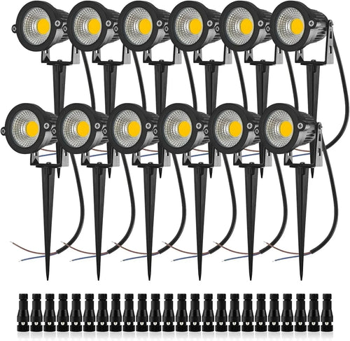 10-pack black LED landscape spotlights with stakes and power cables