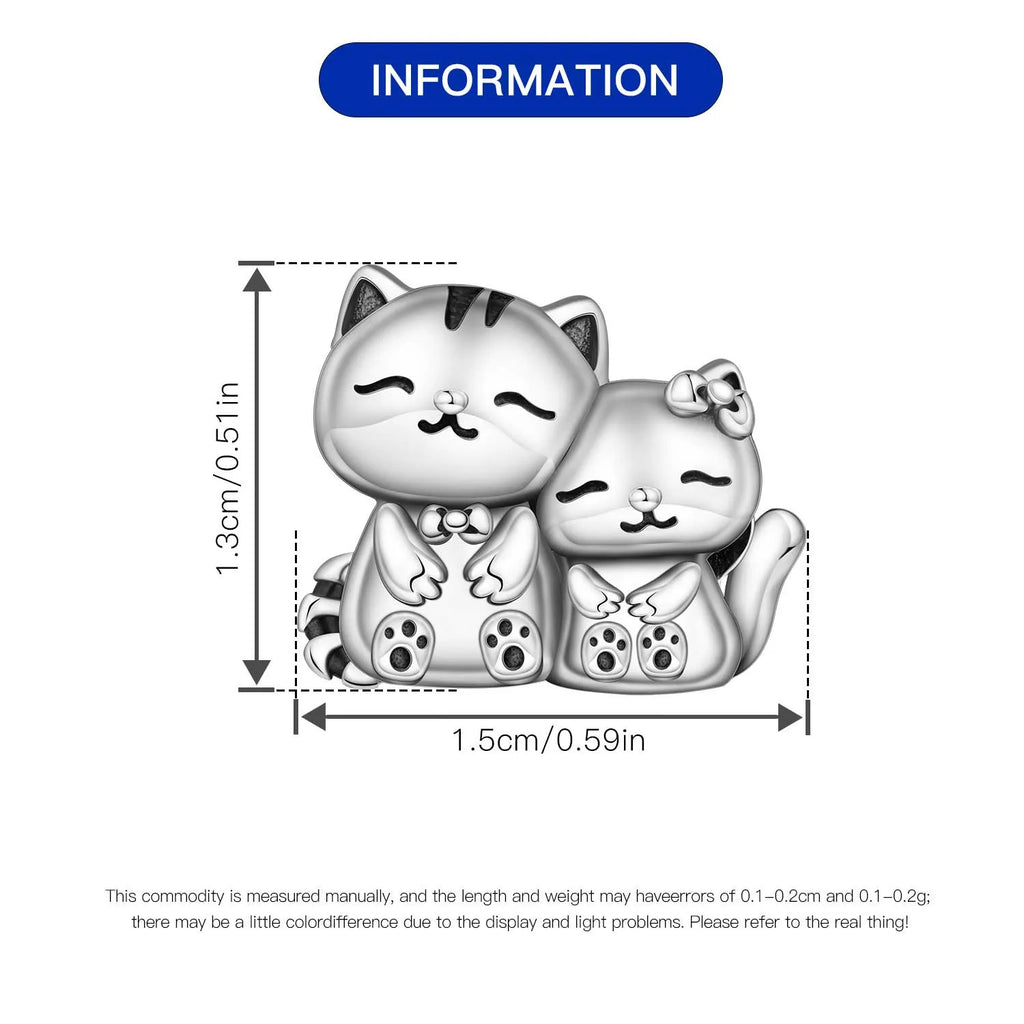 Cute 925 sterling silver cat pet bead charm for DIY charm bracelets, 1.5cm trendy animal jewelry gift.