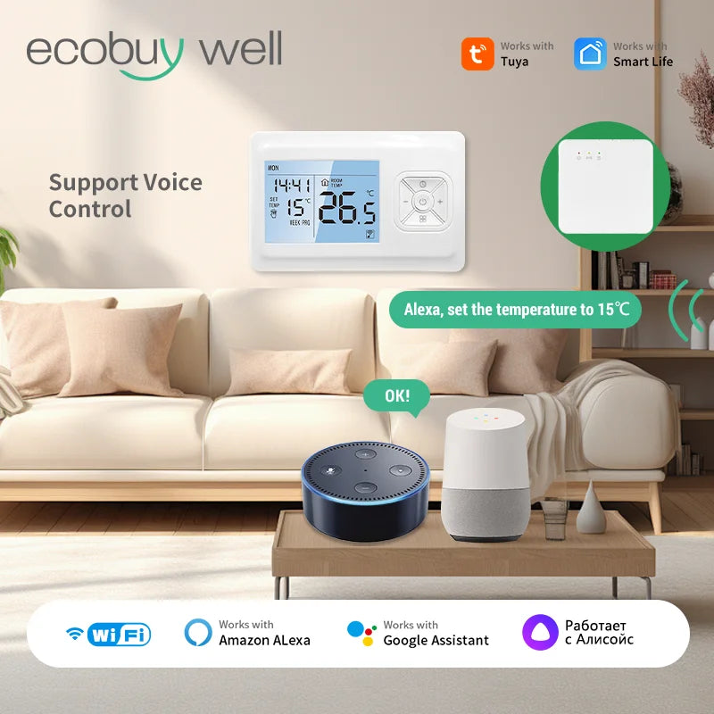 Smart Home Tuya Wifi Thermostat Gas Boiler Wireless Battery Operated Wifi Thermostat Temperature Controller Alexa Home Assistant