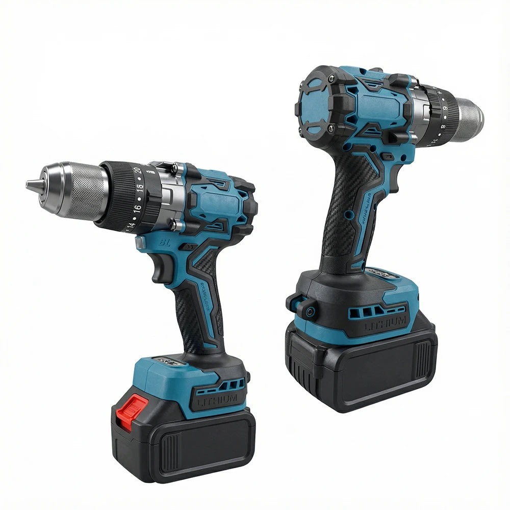 Podofo High Power Brushless 13mm Cordless Hammer Impact Drill Driver Portable Power Drill Heavy Duty Drilling Machine 140N.m Torque 20+3 Clutch 3 Modes Impact Drilling Flat Drilling Screw Driving For Wall Ice Metal Wood Drill