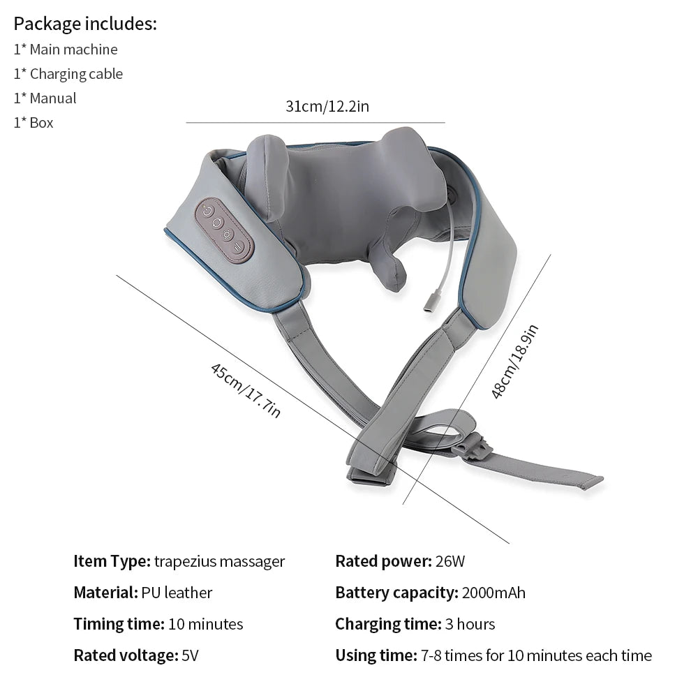 Back Massager Shawl with Heat - Rechargeable Deep Tissue Relief Device Back Massage Instrument Tidesmit