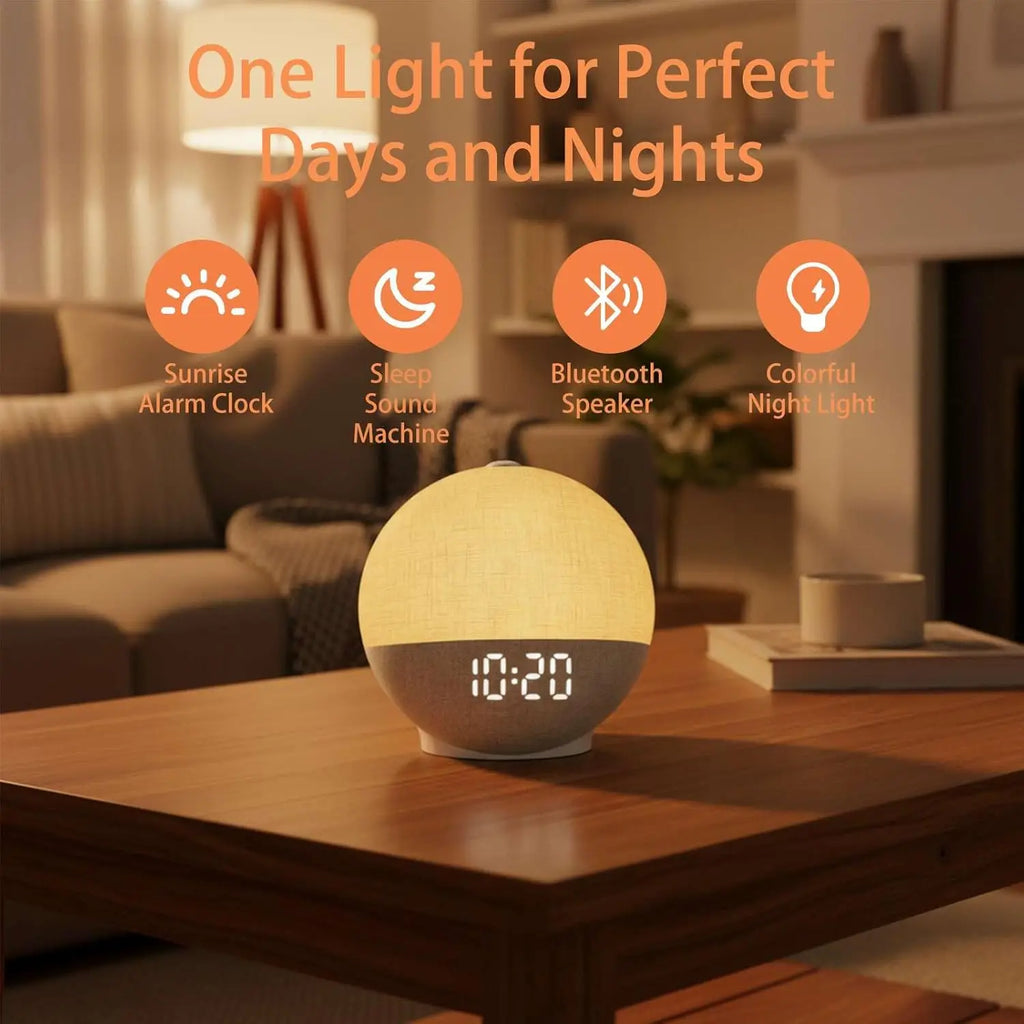 Sunrise Alarm Clock White Noise Sound Machine Wake Up Light 30 Sleep Sounds Bluetooth Speaker Night Light for Bedroom Ideal Gift