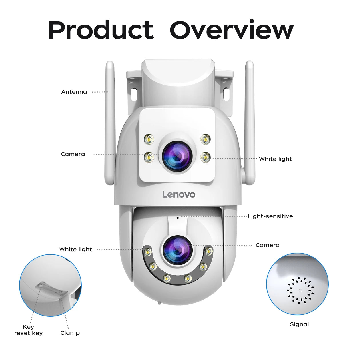 Lenovo 8MP HD Outdoor 5G Security Camera with Dual Lens Dual Screen AI Tracking PTZ Color Night Vision Surveillance Protection