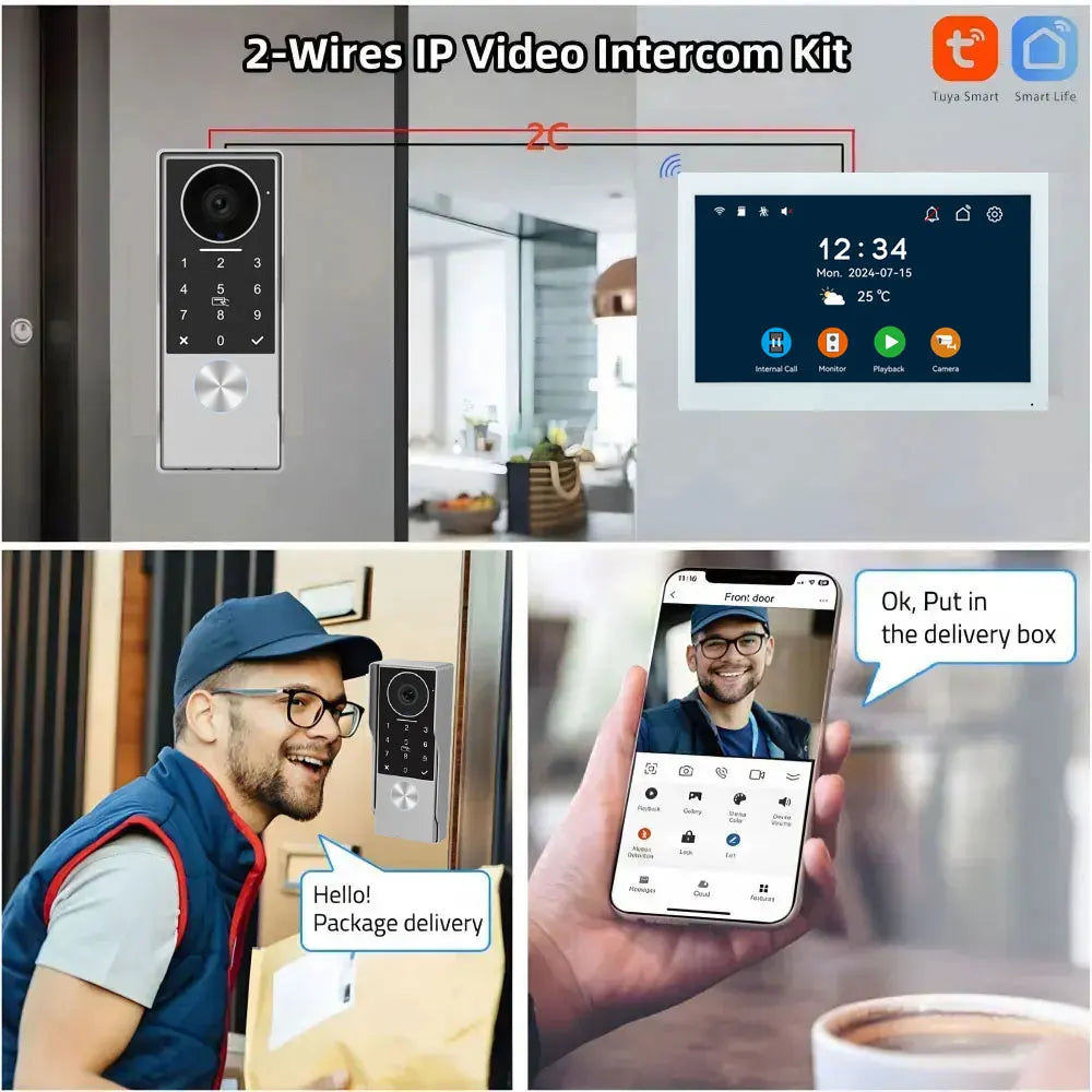 7/10inch Touch Screen 5G WiFi Video Doorbell 2-Wire TUYA Smart 1080P Camera Video Doorphone Intercom Password IC Card APP Unlock
