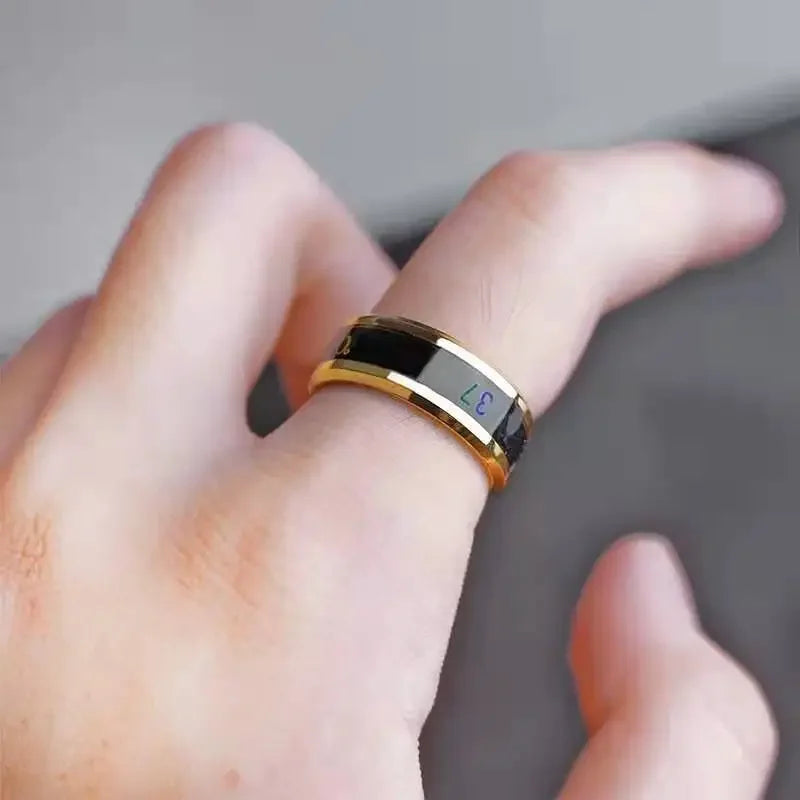 Size 6-13# Intelligent 38 Temperature Men Women Ring Stainless Steel Simple Creative Couple Mood Changing Number Finger