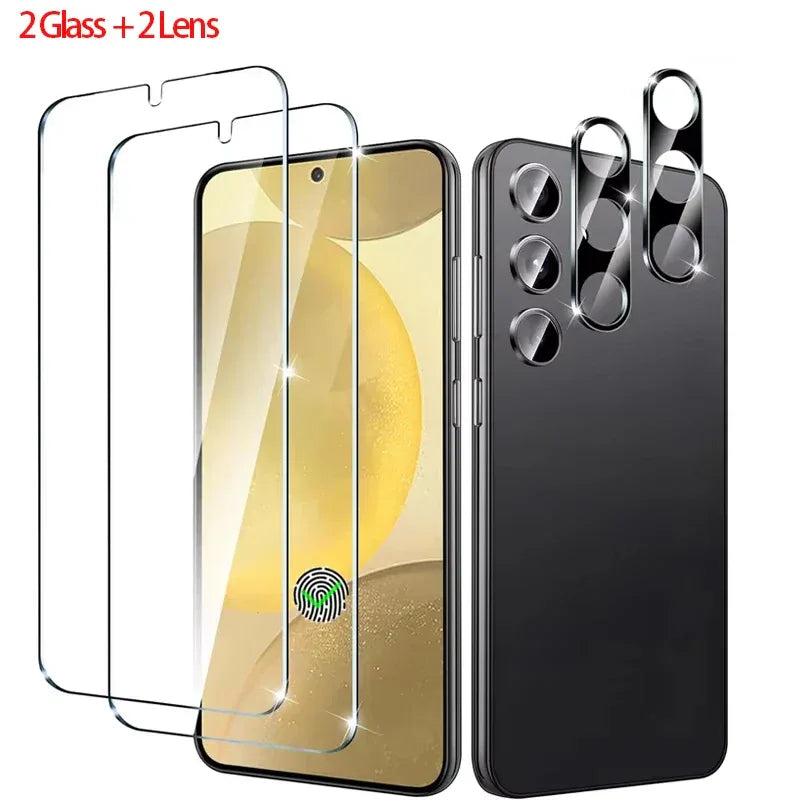 Samsung Galaxy Screen Protector, 2 Pack Tempered Glass 9H Hardness Bundle 2 Glass 2 Camera Fingerprint Scanning Tidesmit