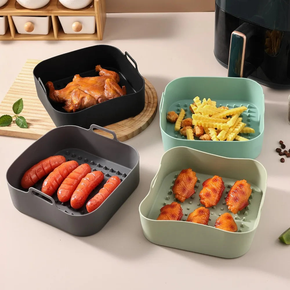 Silicone Air Fryer Baking Tray Square Reusable High Temperature Resistant Air Fryer Baking Pan Insulation Mat Oven Baking Tools