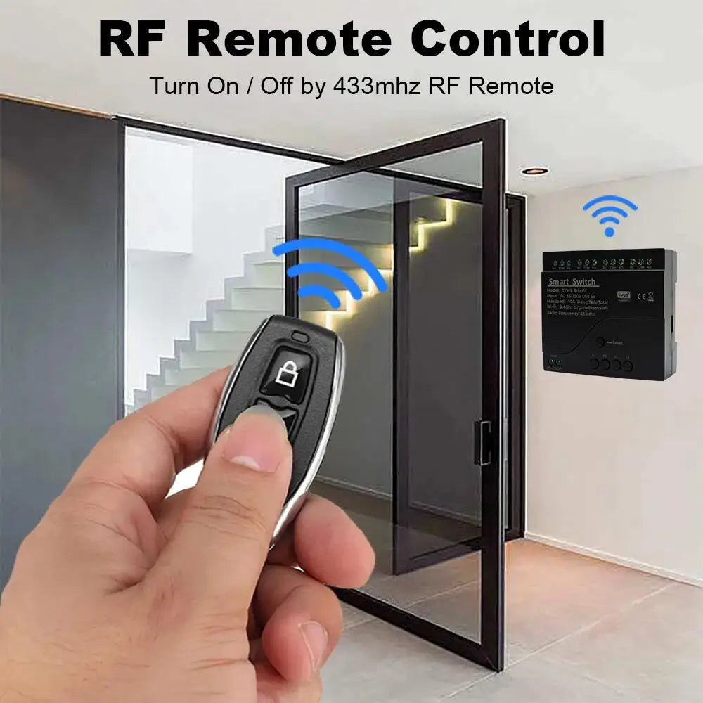 Black Style Tuya 4CH Wifi Smart Home Appliance Control Switch Module 220V 85-250V 10A Relay With Momentary Toggle Interlock Mode