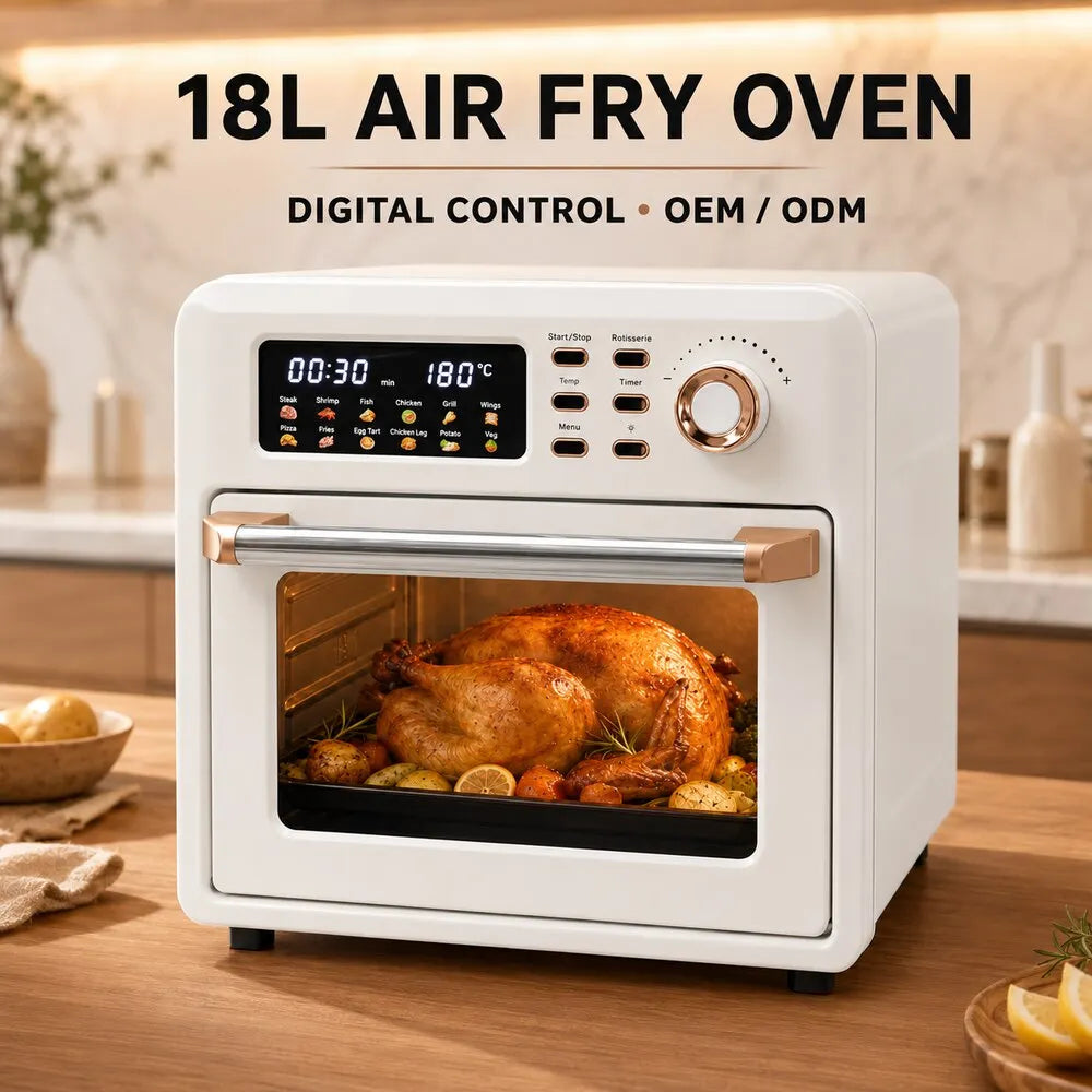18L Large Capacity Air Fryer Oven Rotisserie Digital 12 Presets 120min Timer CE CB OEM Factory