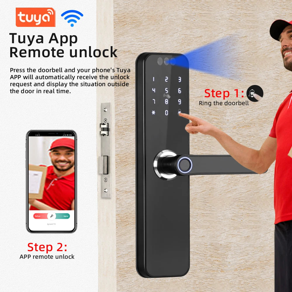 CDOK K12 Tuya WiFi smart door lock, remote unlocking, with cat-eye camera and face unlocking