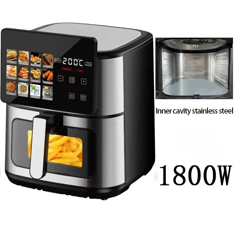 Factory Portable  Electric Multifunction Fully Automatic Stainless Steel  Smart Square  air Fryer Oven, 10L Large Capacity 1800W
