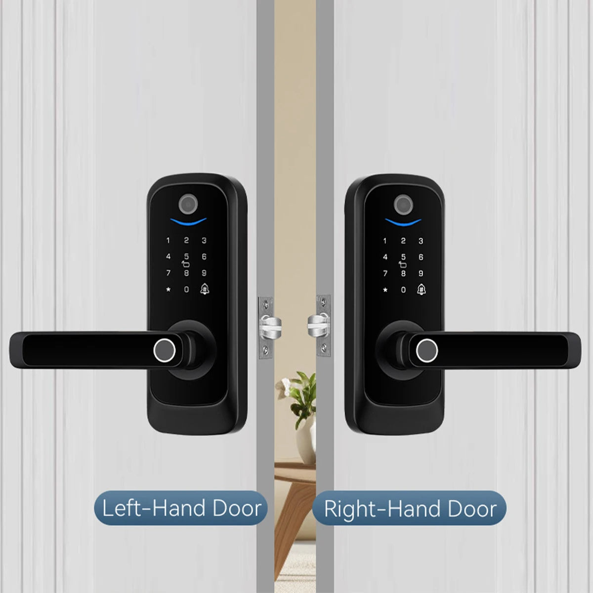 Keypad Door Lock With Handle Fingerprint Door Lock Smart Doorbell Cat eye Peephole Camera Tuya Wifi App Door Locks For Bedrooms