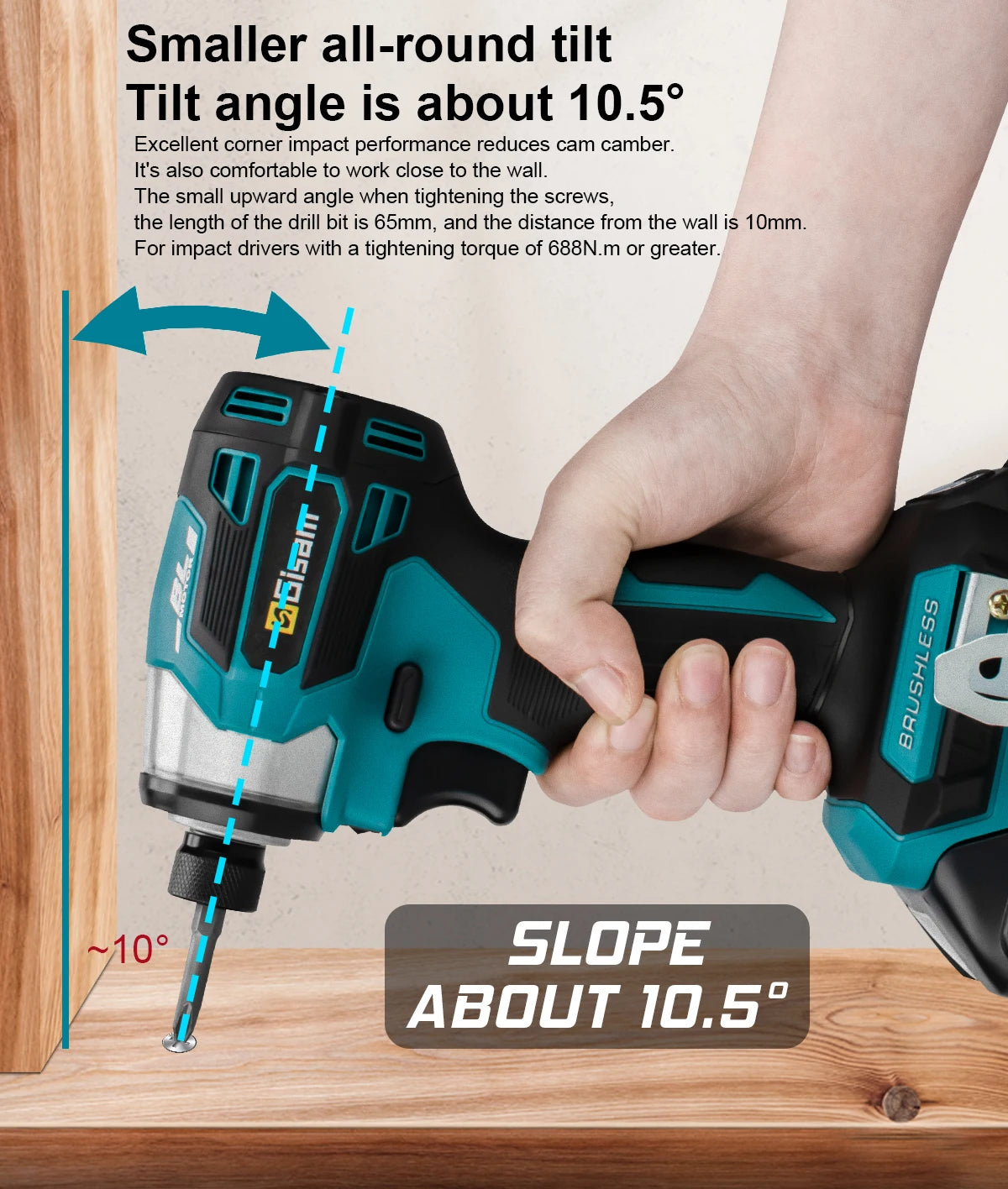 688N.m 1/4'' Brushless Electric Screwdriver Cordless Screwdriver Electric Drill Impact Driver Kit for Makita 18V Battery Pin