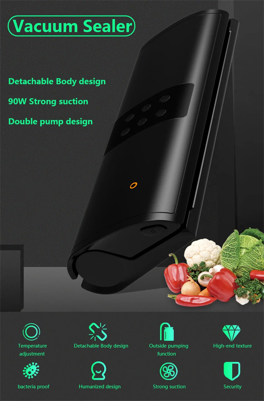 Electric Food Vacuum Sealer 110V/220V Automatic Household Kitchen Dry Wet Mode Plastic Packaging Sealer for Kitchen