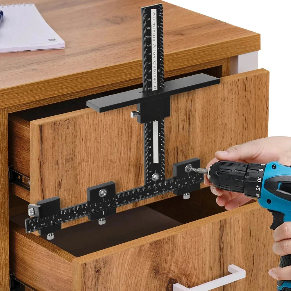Adjustable Cabinet Hardware Jig Tool Aluminum Alloy Jig for Easy Installation of Handles and Knobs on Doors and Drawers with bit