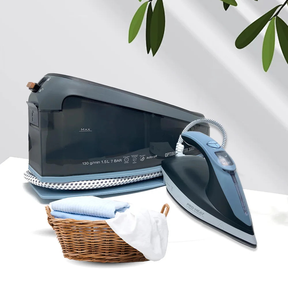 Tidesmit 3000W steam iron featuring a 1.5L water tank and nonstick ceramic soleplate with anti-drip self-cleaning.