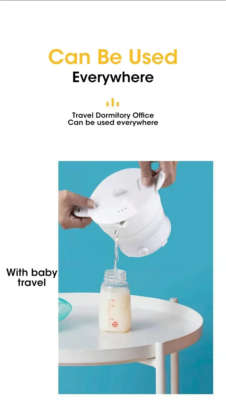 Foldable electric hot pot kettle, white silicone, compact collapsible design