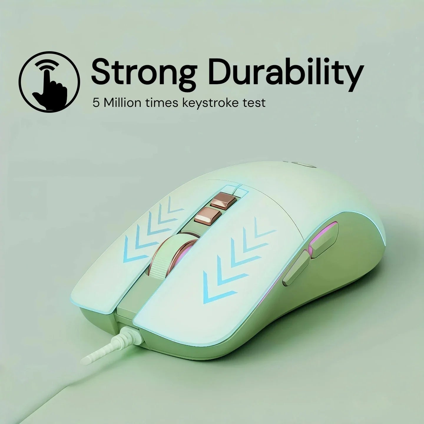 Silent Wired Mouse Aesthetic 2400 DPI Ergonomic USB Optical Computer Mouse for Women Girls Students Office Home Work Laptop PC MacBook Desktop Quiet Click Plug Play Cute Kawaii Mute Mice Sage Green Pink Beige Minimalist Desig