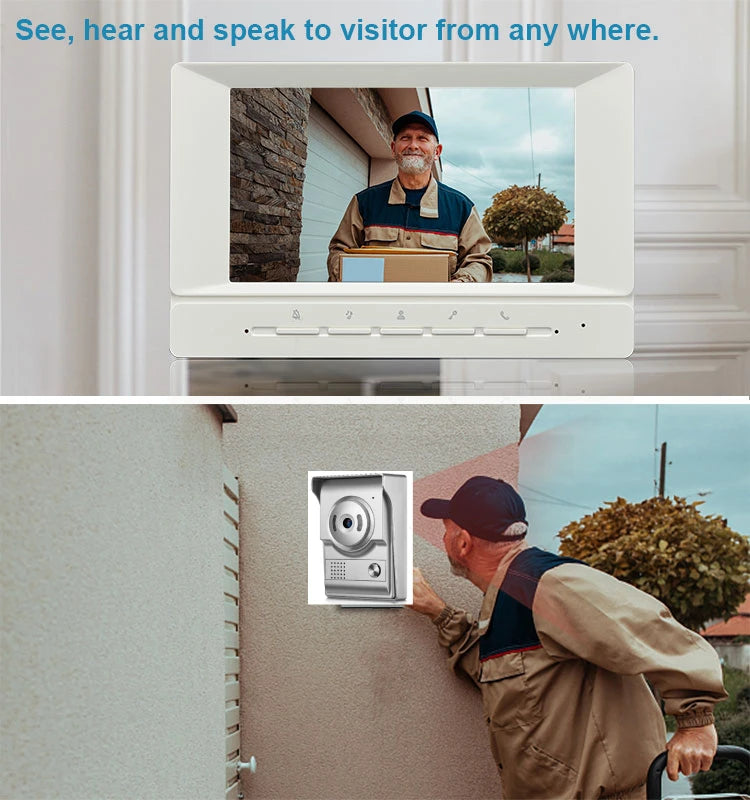Video Intercom for Home Apartment 7-Inch Screen Support Monitor Unlock Video Intercom with Camera 4 Wire Door Bell