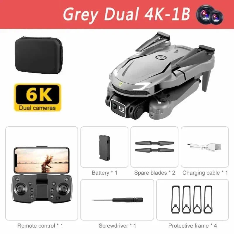 Tidesmit Camera Drone with Obstacle Avoidance - Foldable GPS Quadcopter Grey Dual 6K-1B Tidesmit