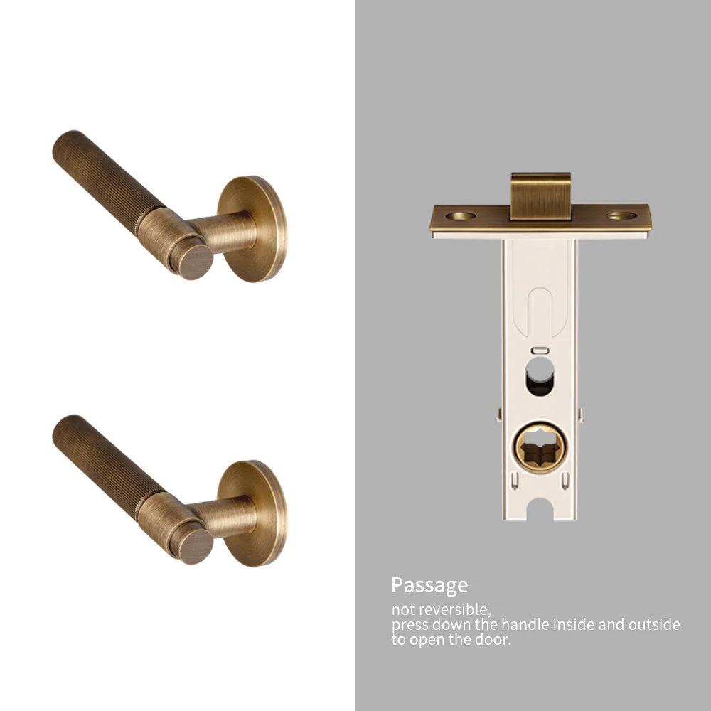DOOROOM Brass Door Lock Set Modern Stripe Antique Bronze Interior Door Lock Decorative Lock Privacy Lock Passage Lock