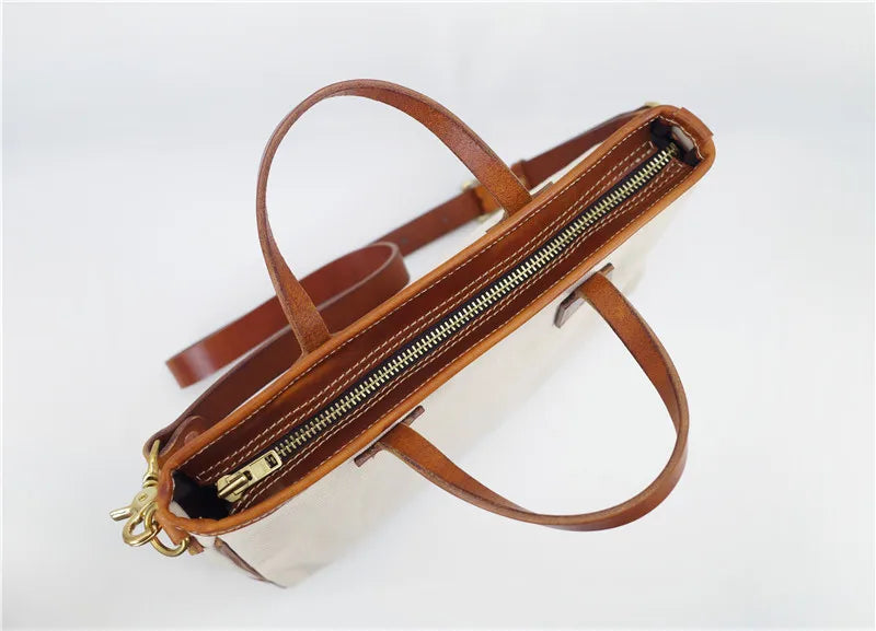 Simple designer handmade thick canvas cow leather men women's handbags outdoor daily work travel large-capacity messenger bag