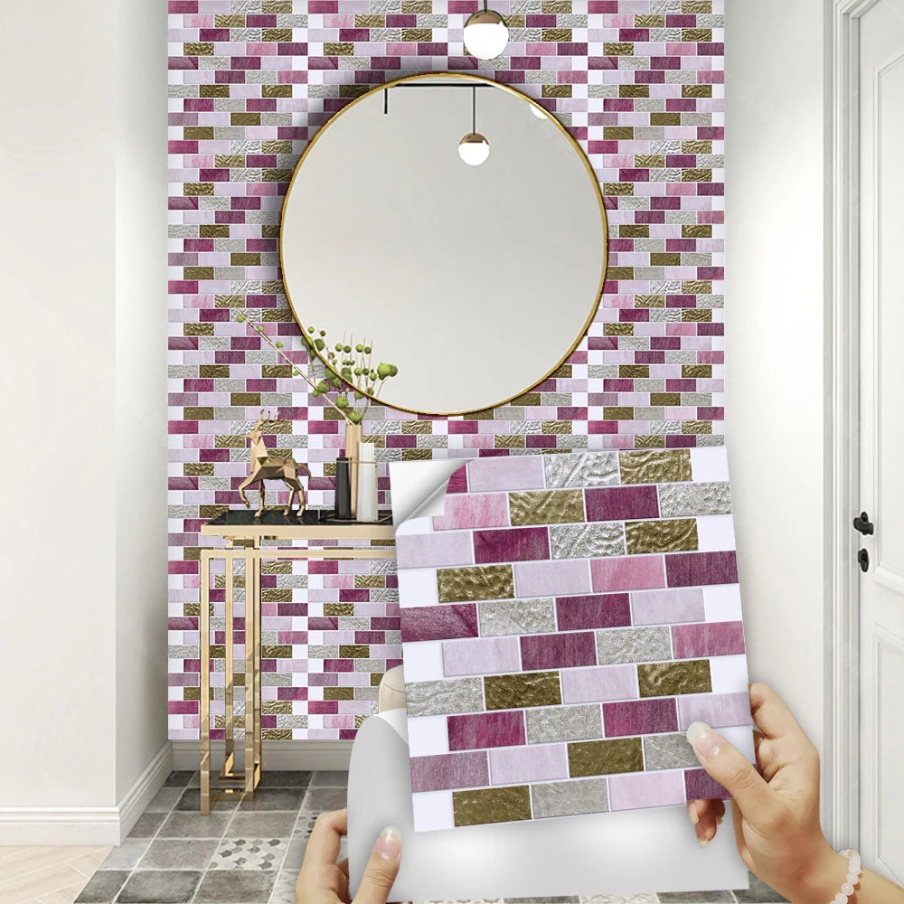 10pcs/set Flat Marble Mosaic Tiles Sticker Transfers Covers For Kitchen Bathroom Tables Peel & Stick Waterproof Art Wall Decals