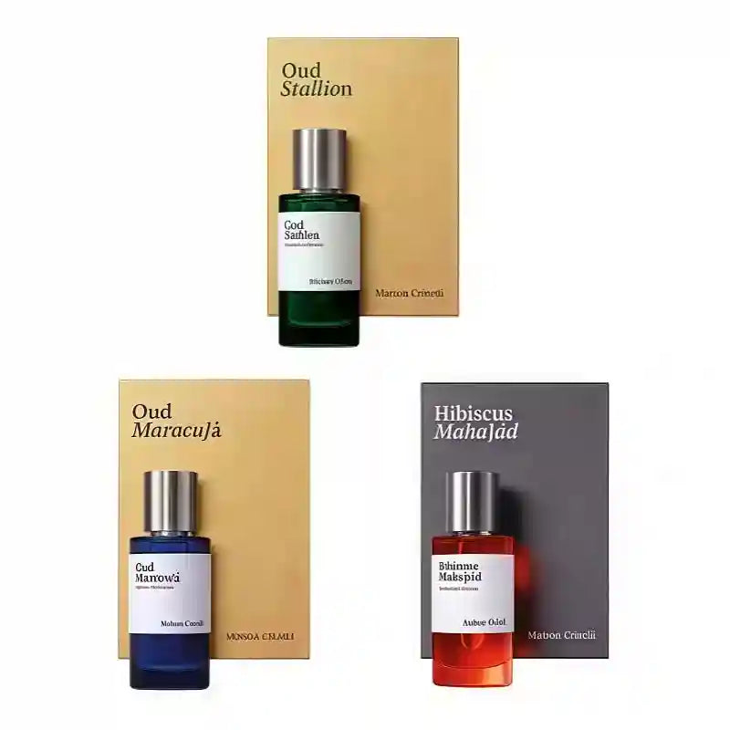 Unisex EDP spray: Oud & Passionfruit scents in sleek rectangular bottles. Long-lasting luxury Arabic fragrance set.