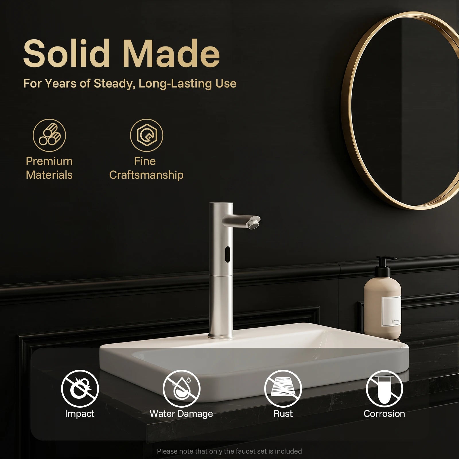 Automatic Sensor Faucet, Touchless Stainless Steel Bathroom Sink Mixer Tap, Hands-Free Cold Water Only with Control Box, Modern Silver Tall Design for Home Hotel Kitchen Hospital, Easy Clean Anti-Rust
