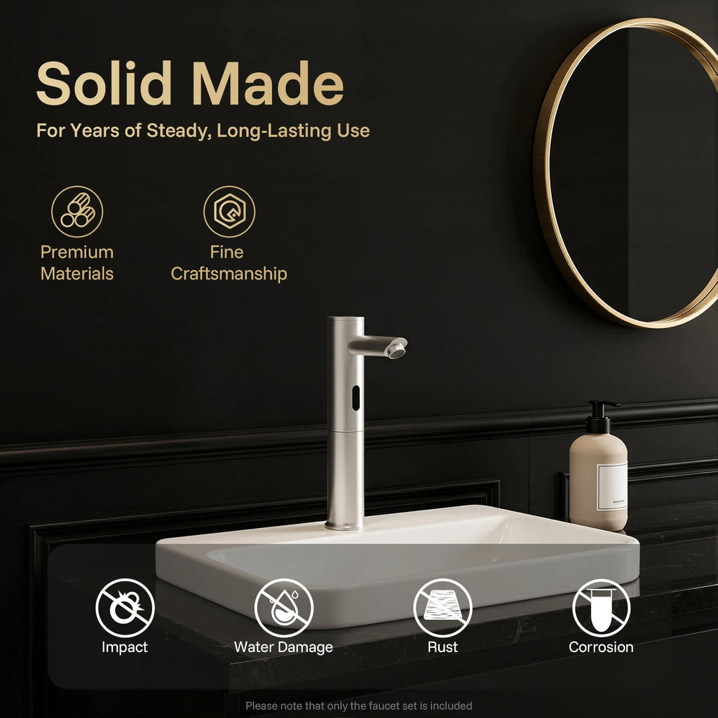 Automatic Sensor Faucet, Touchless Stainless Steel Bathroom Sink Mixer Tap, Hands-Free Cold Water Only with Control Box, Modern Silver Tall Design for Home Hotel Kitchen Hospital, Easy Clean Anti-Rust