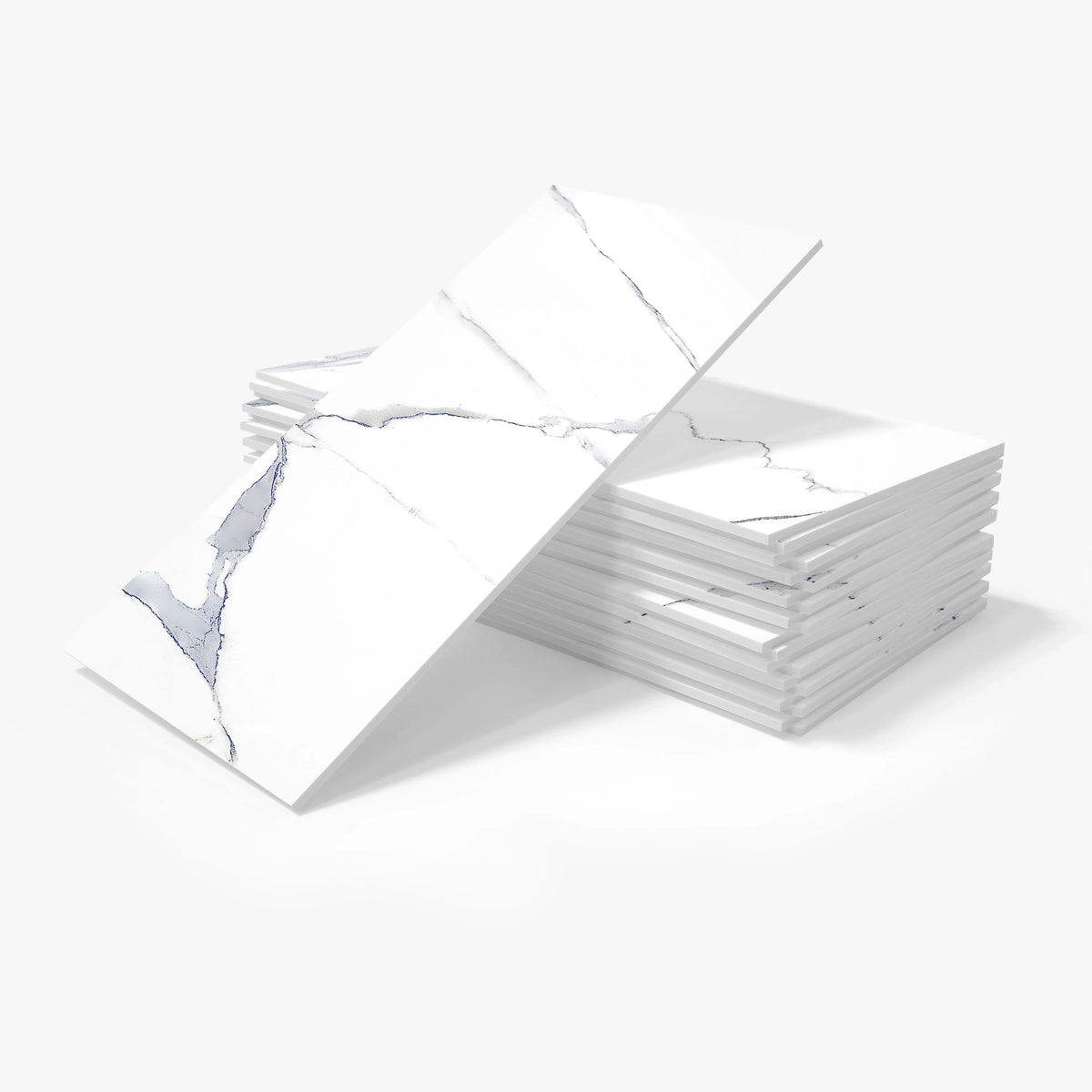 Self-adhesive foam marble tile sticker sheets, white with light gray veining