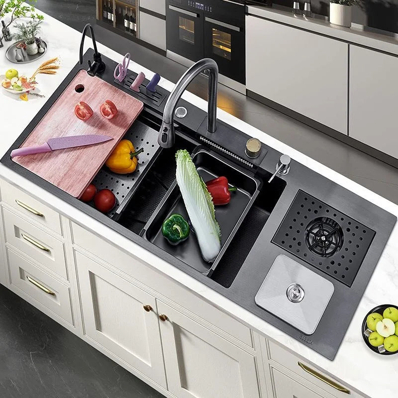 Flying RainWaterfall Sink Stainless Steel Large Big Single Garbage Can Waste Sink Kitchen Household Washbasin Handmade Sinks