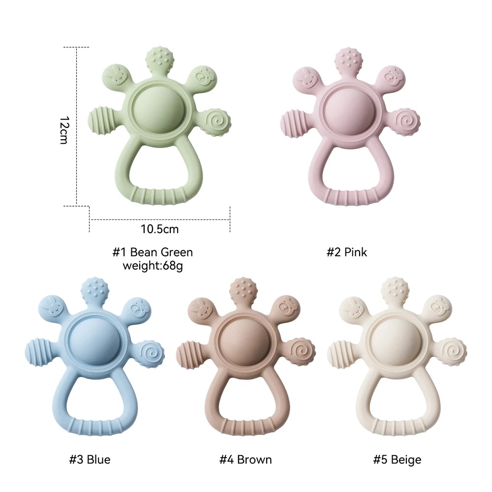 Baby Rattle Silicone Teether Food Grade Teething Rattle Baby 0-12 Toys Sensory Toys for Toddlers Silicone Hand Bell Silicone Toy