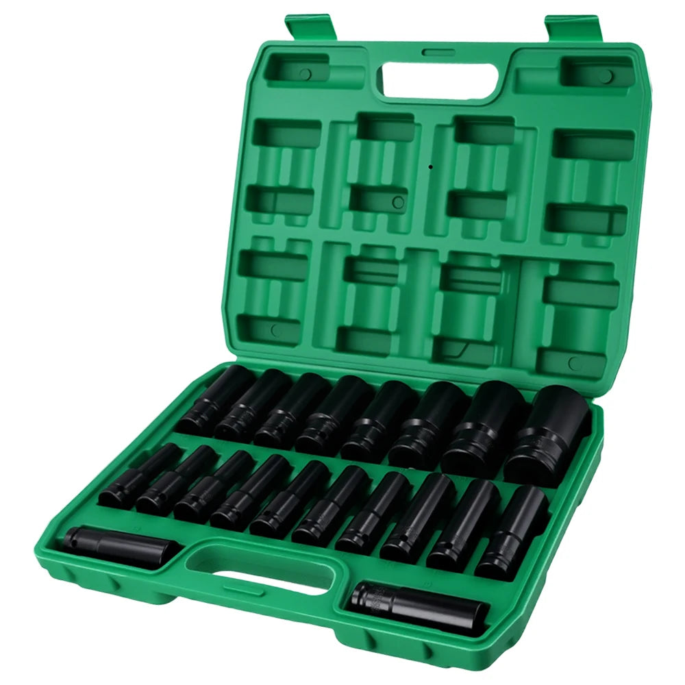 Podofo 20pcs 1/2 Inch Drive Socket Set 6 Point Hex Design Impact Socket Set Impact Wrench Nut Spanner Set Impact Socket 8-32mm