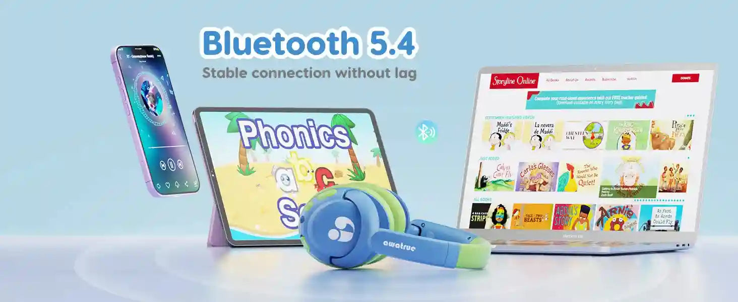Kids Wireless Headphones - Safe 85dB Audio Over-Ear Design Tidesmit