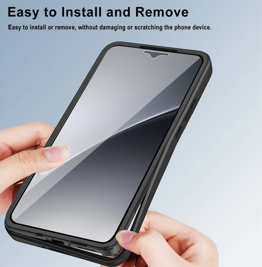 Shockproof 360-degree armor case for Xiaomi, black soft bumper with screen protector for easy installation.