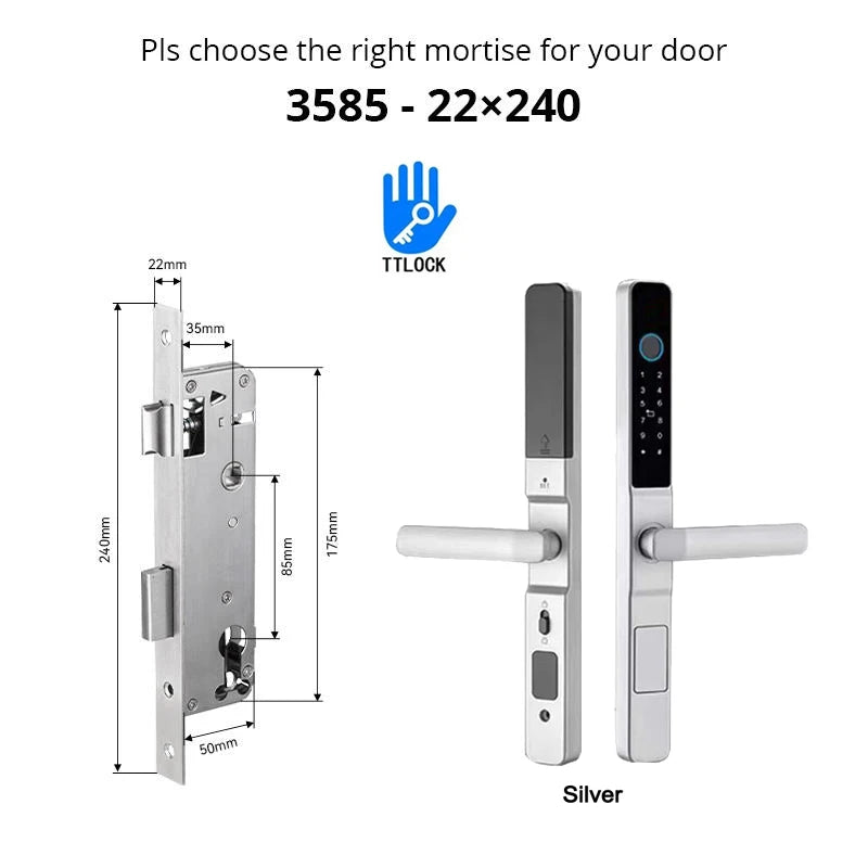 Slim 3.5cm Waterproof Aluminum Smart Door Lock with TTLock Bluetooth Fingerprint Password IC Card APP Control for Sliding Doors