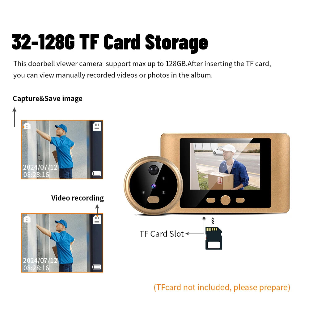 2.8' LCD Screen IR Night Vision PIR Motion Detection Digital Electronic Viewer Bell Door Peephole HD Camera Photo Video Recordin