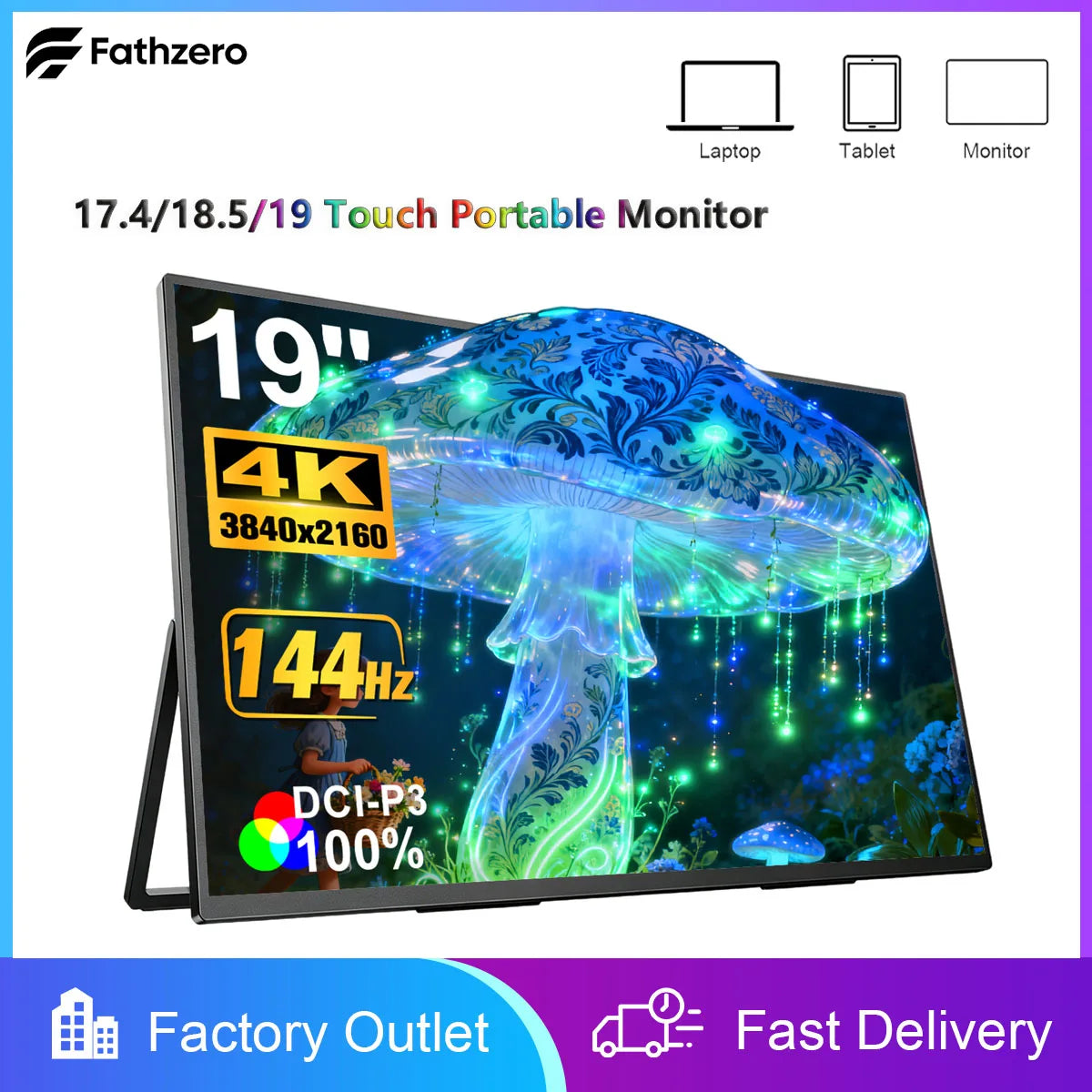 17.4/18.5/19 Inch Gaming Portable Monitor 4K 2160P 100Hz 144Hz HDR HDMI Type C for Phone,NS, PS5, XBOX, PC, Laptop Extend Screen