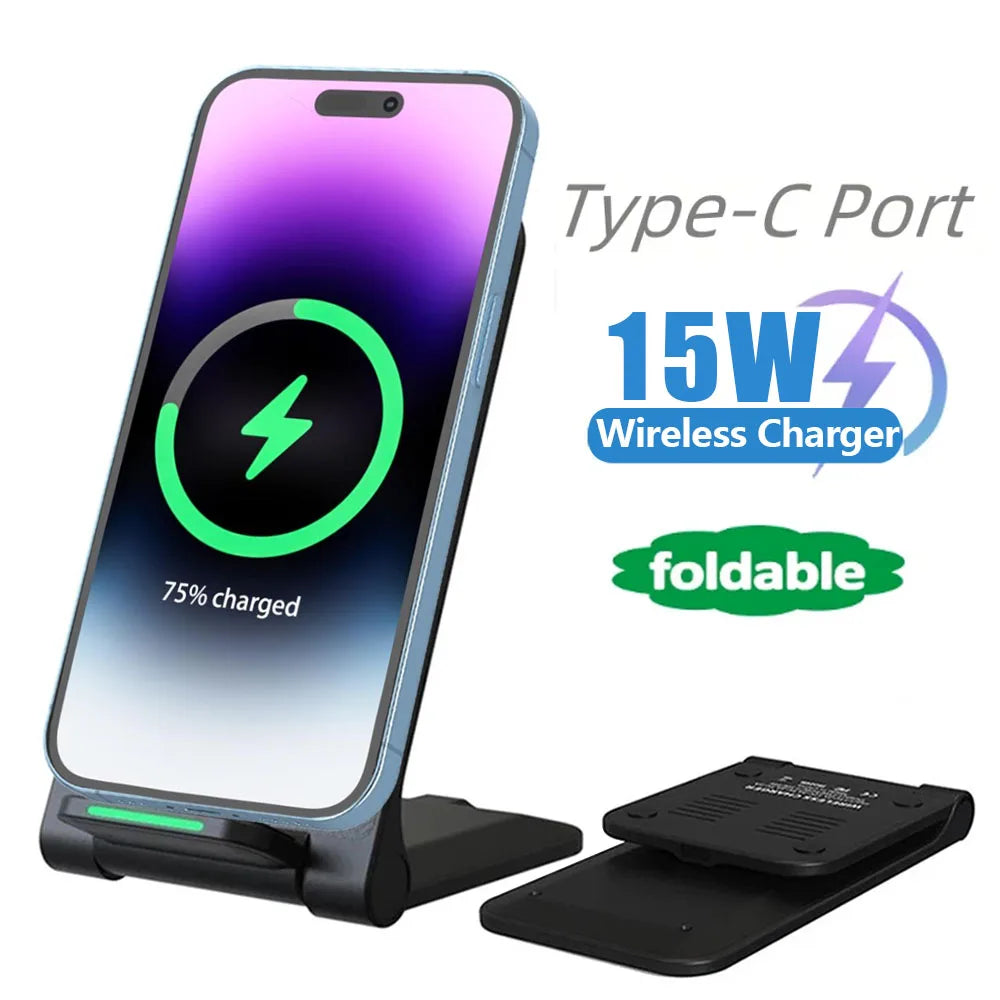 15W Foldable Wireless Charger Stand - Qi Certified Fast Phone Holder Tidesmit
