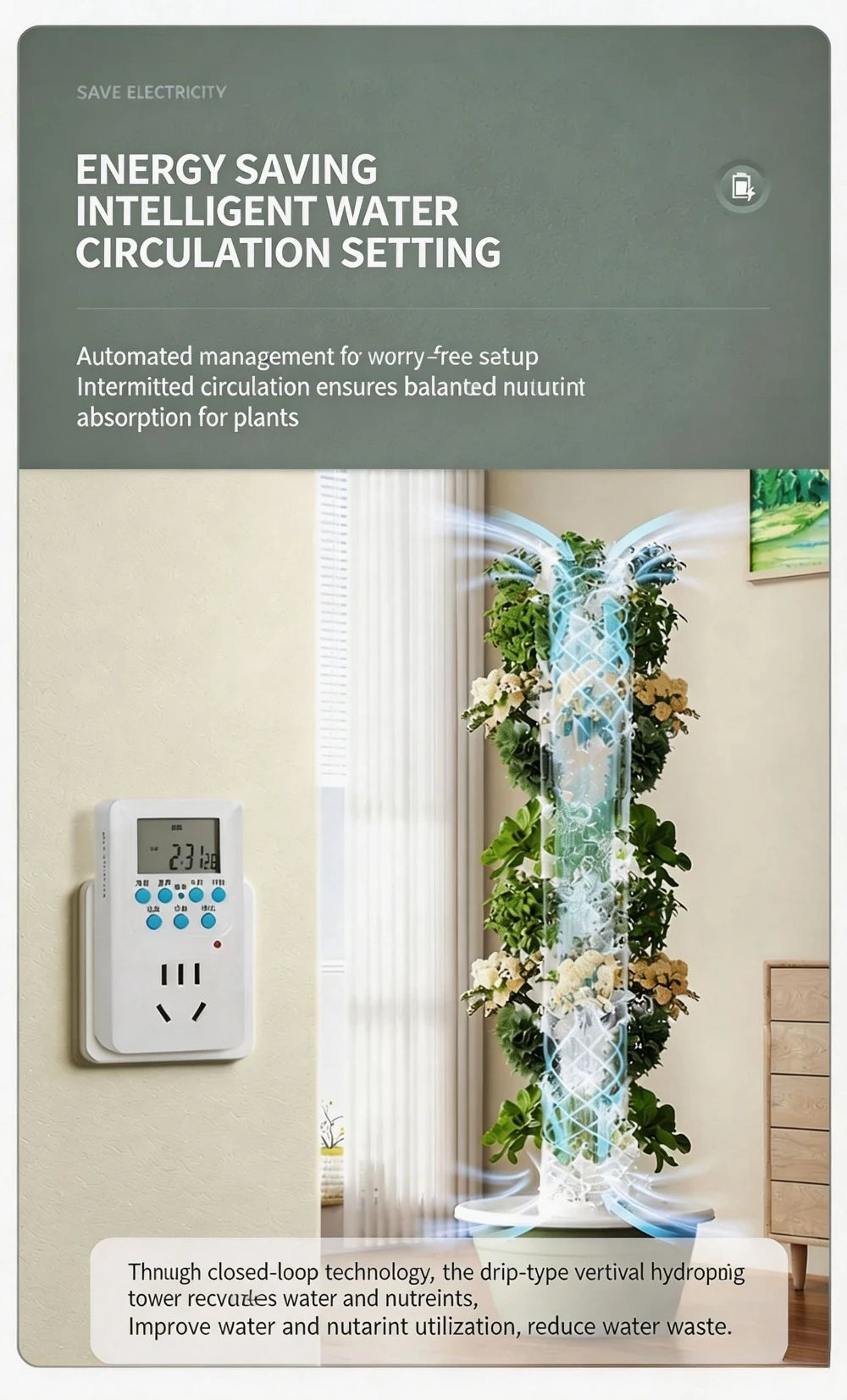 Hydroponic Growing System - Vertical Aeroponic Tower Garden for Indoor Plants, Automatic Watering, Space Saving, Ideal for Home
