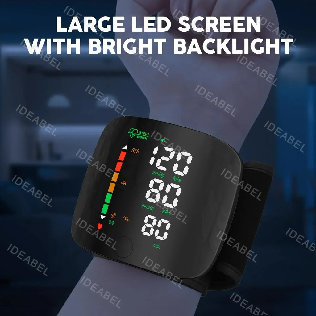 Wrist Blood Pressure Monitor LED Rechargeable English Voice Broadcast Tonometer BP Monitor Forehead Digital Thermometer