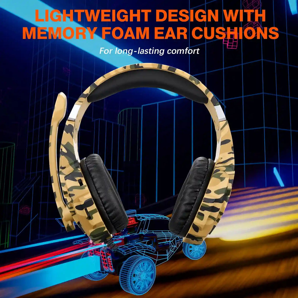 Gaming Headphones with Microphone - Yellow Camo Wired Over-Ear Headset Tidesmit