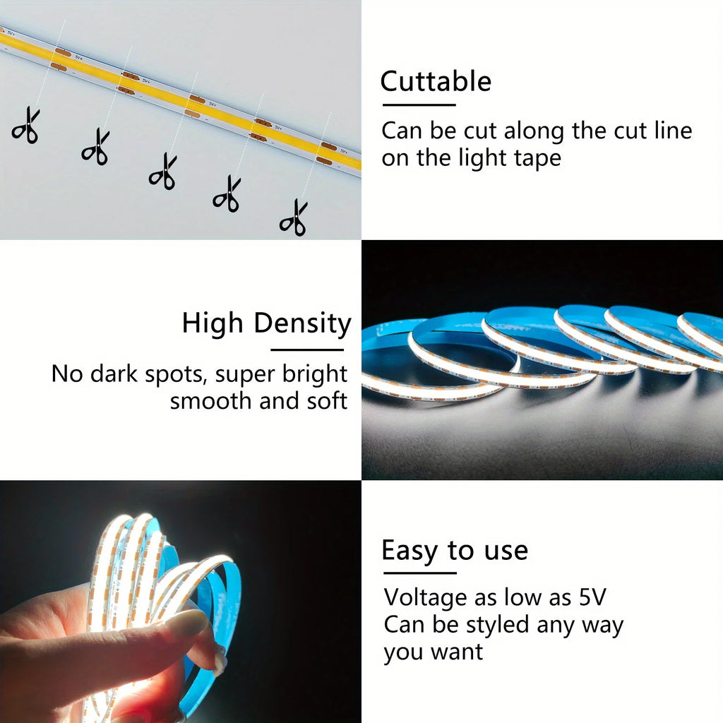 COB LED Strip Lights With Touch Dimmer 5V High Density Linear Lighting with Adhesive Tape DIY Lamp For Living Room Cabinet Decor