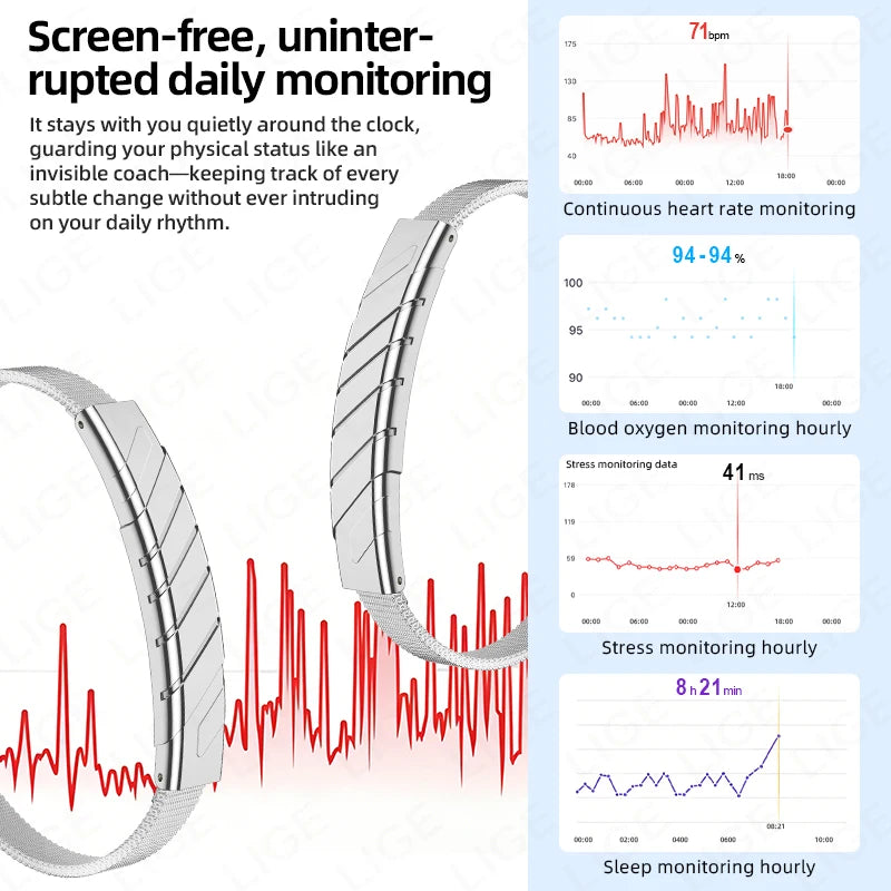 2026 New Bluetooth Smart Bracelet Health Wristband Heart Rate Sleep Stress Monitoring Sport Fitness Tracker No Screen Smartwatch