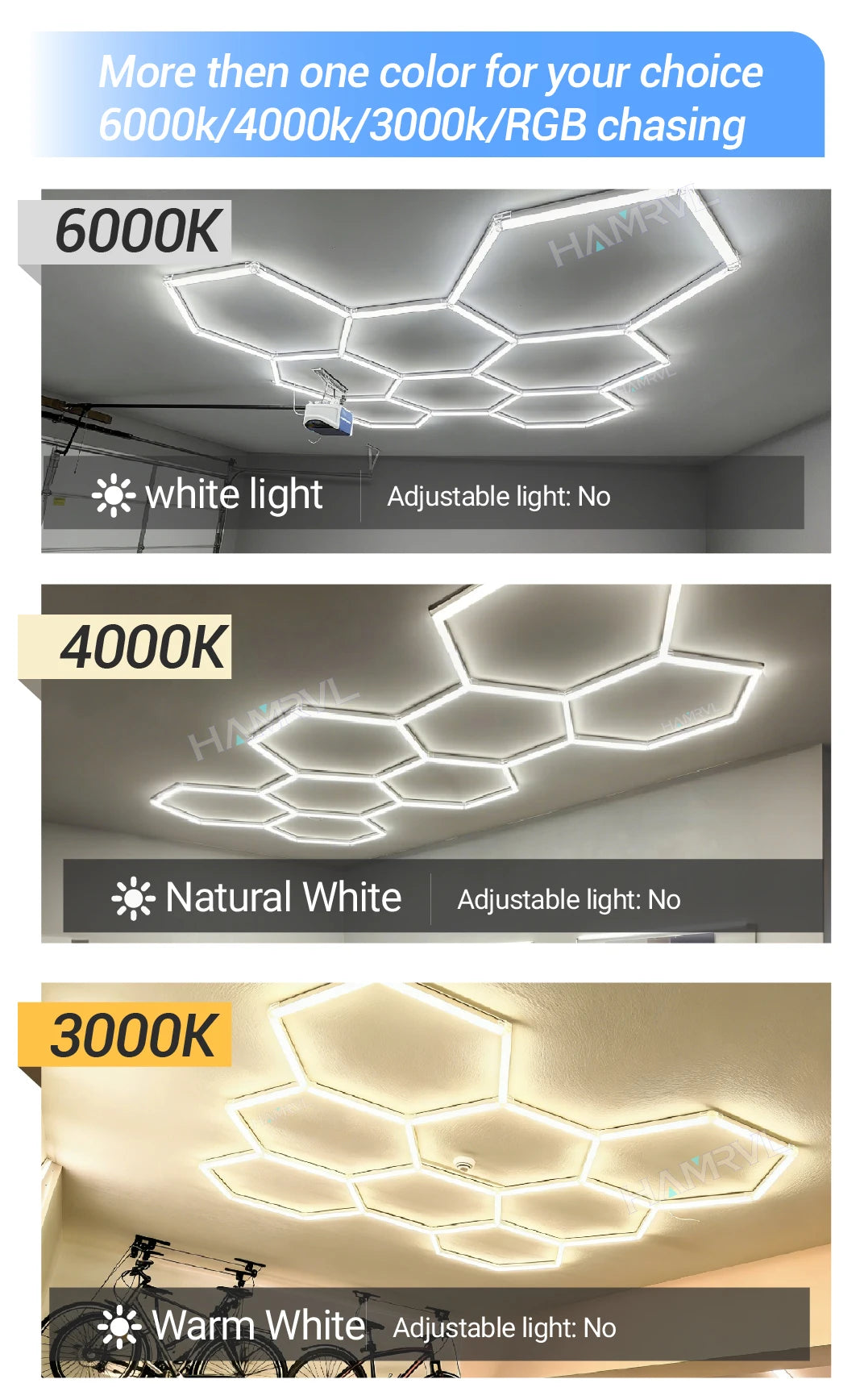 LED Rectangle Lighting 4S car showroom Barber Workshop Office Desk Ceiling Lamp Color change Dimmable Garage Hexagon Lights Gym