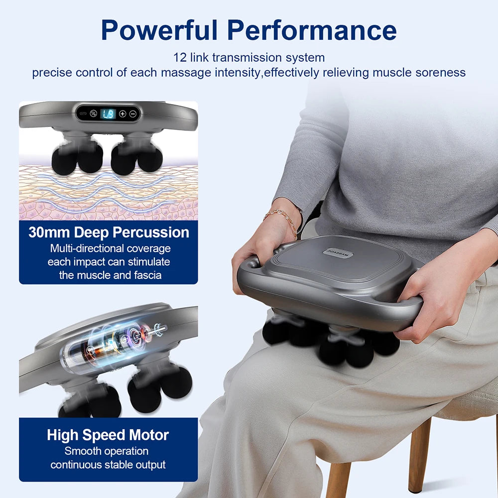 Deep Tissue Muscle Massage Gun | 12-Head Percussive Recovery Device Relaxation Treatment Tidesmit