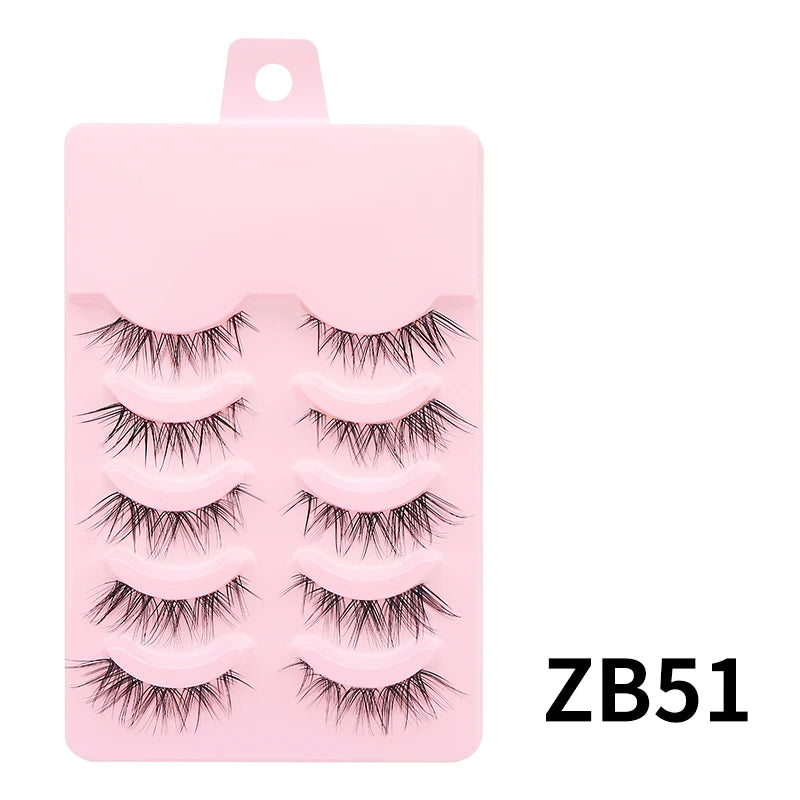 Anime Manga False Eyelashes - Natural Wispy Faux Lashes - 5 Pairs Set False Eyelashes ZB51-clear band Tidesmit
